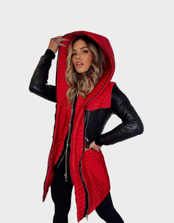 KIKKI PARKA D'HIVER À MANCHES EN CUIR POUR FEMME